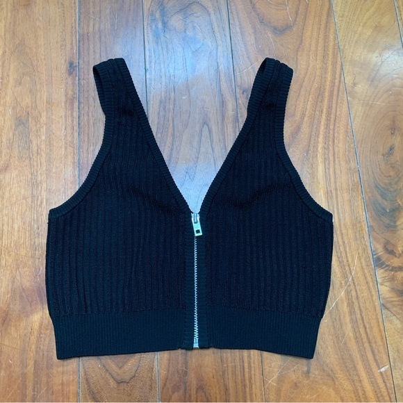 rag & bone Ribbed Zipper Front Cropped Sleeveless Top in Black XXS - Picture 1 of 9